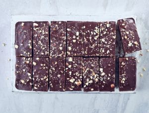 Chocolate and Hazelnut traybake, view from above