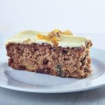 Slice of Orange and Walnut Carrot Cake, view from the side