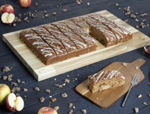 Sticky Toffee Apple Cake Full Tray on a cutting board