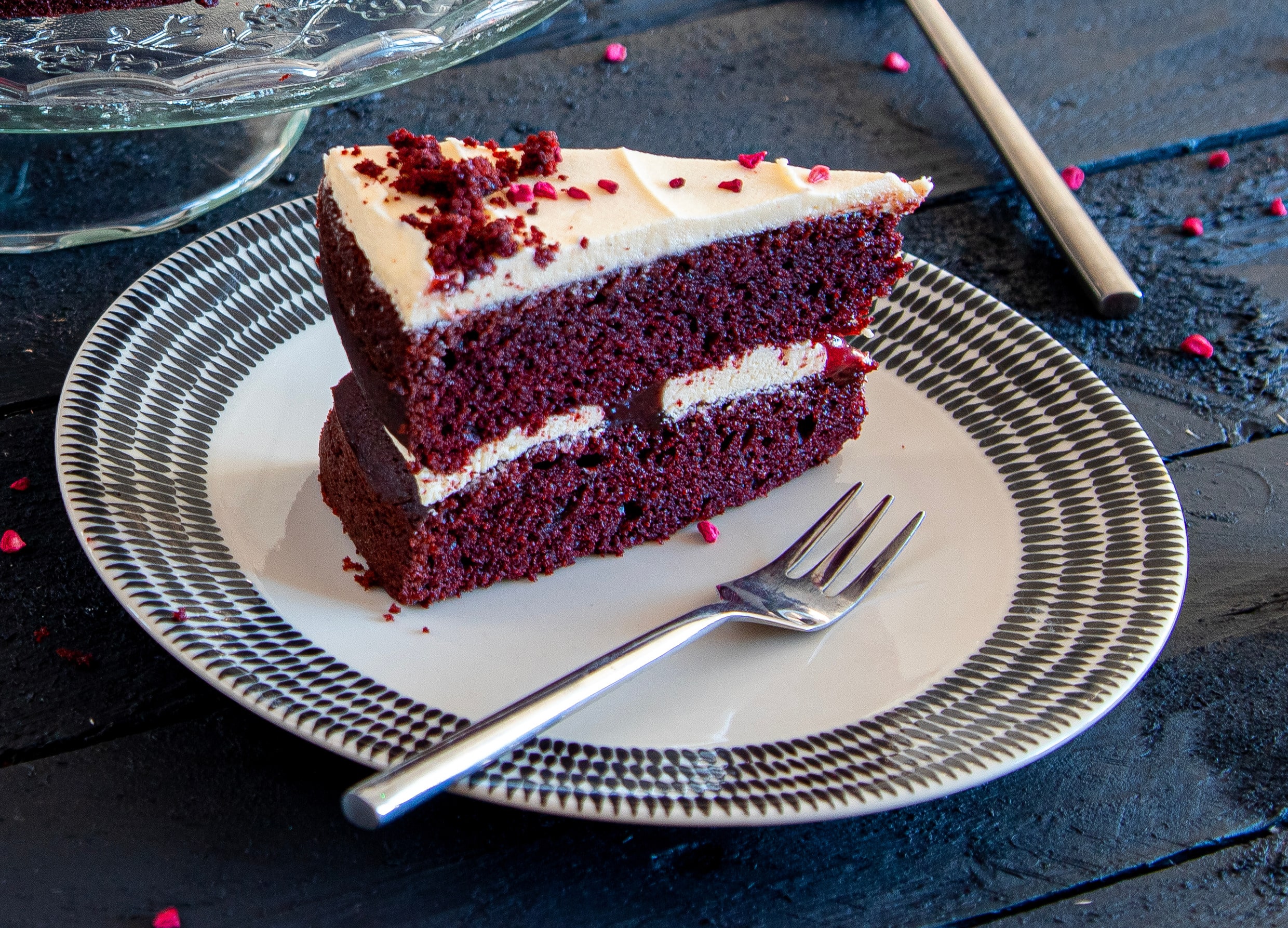 Raspberry Red Velvet Cake (Vegan) - Lifestyle Single Slice